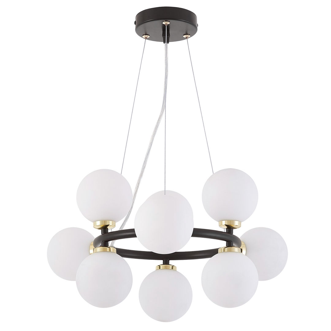 Černo-zlatý, elegantní lustr, vícebodová závěsná lampa MARSIADA, bílá stínítka - Lumina Deco obrázek 1