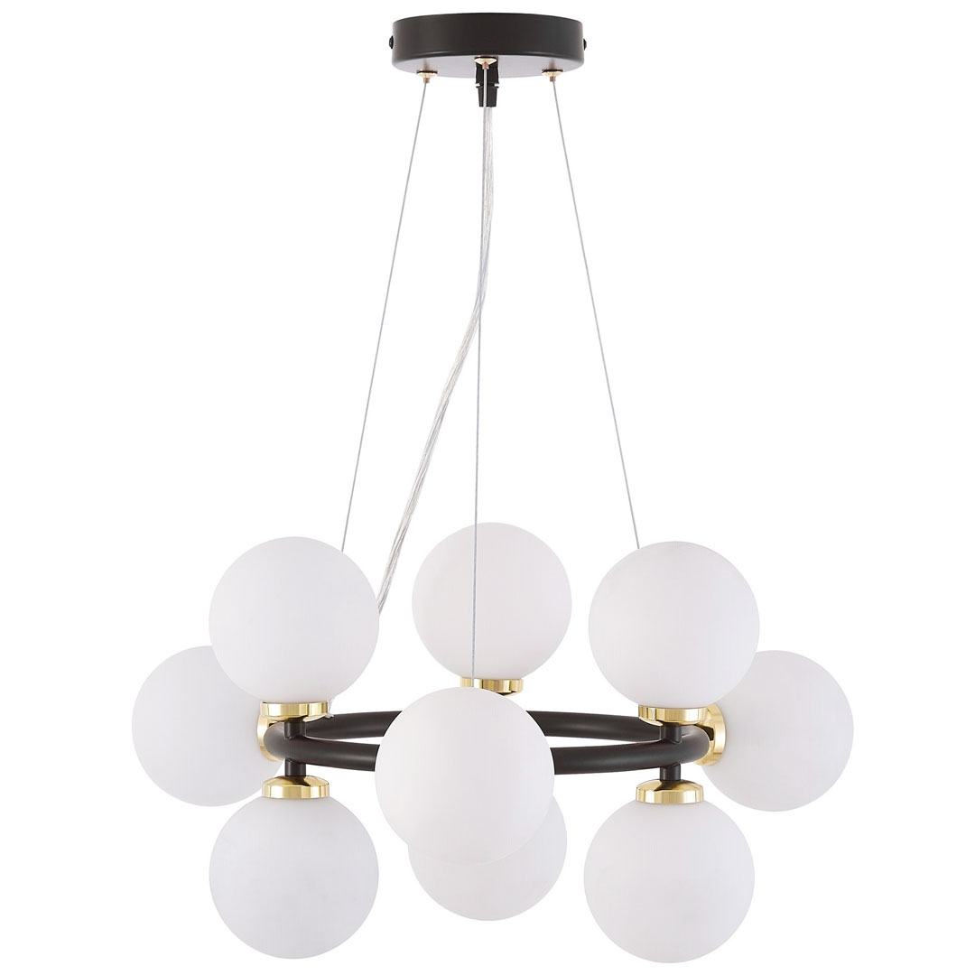 Černo-zlatý, elegantní lustr, vícebodová závěsná lampa MARSIADA, bílá stínítka - Lumina Deco obrázek 2