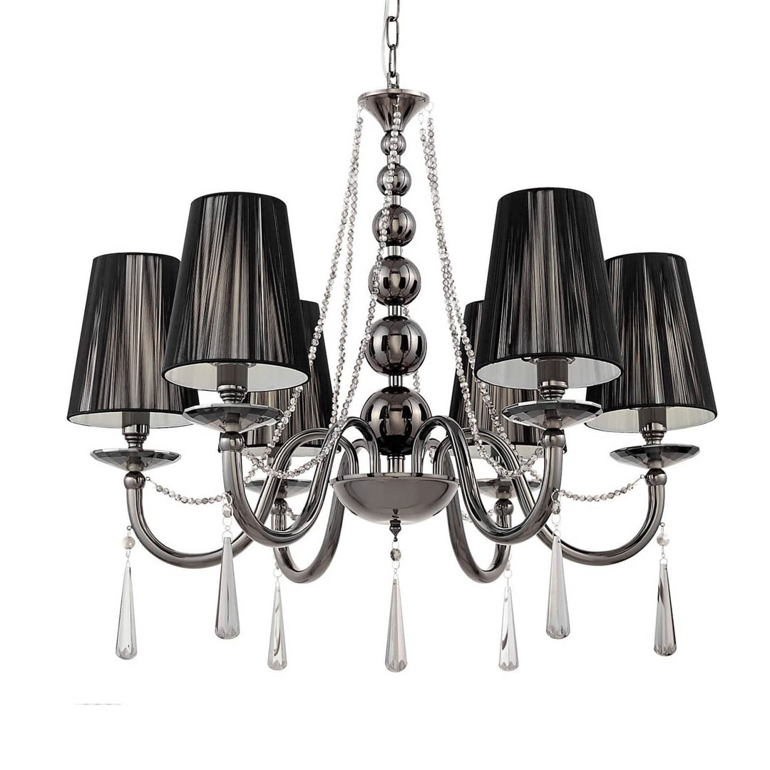Černý křišťálový lustr FABIONE W6 se šesti rameny, vícebodový, na řetízku - Lumina Deco obrázek 1