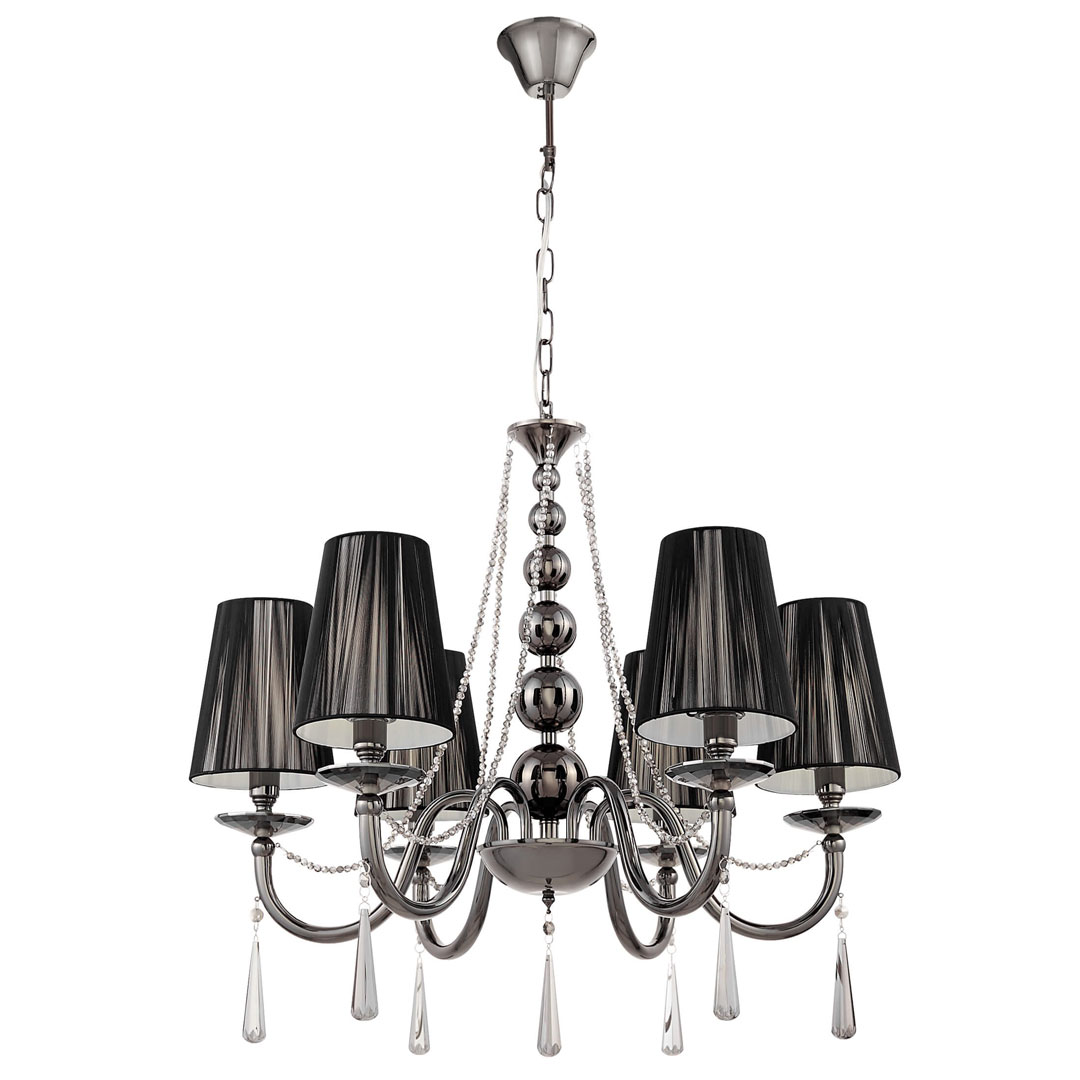 Černý křišťálový lustr FABIONE W6 se šesti rameny, vícebodový, na řetízku - Lumina Deco obrázek 3