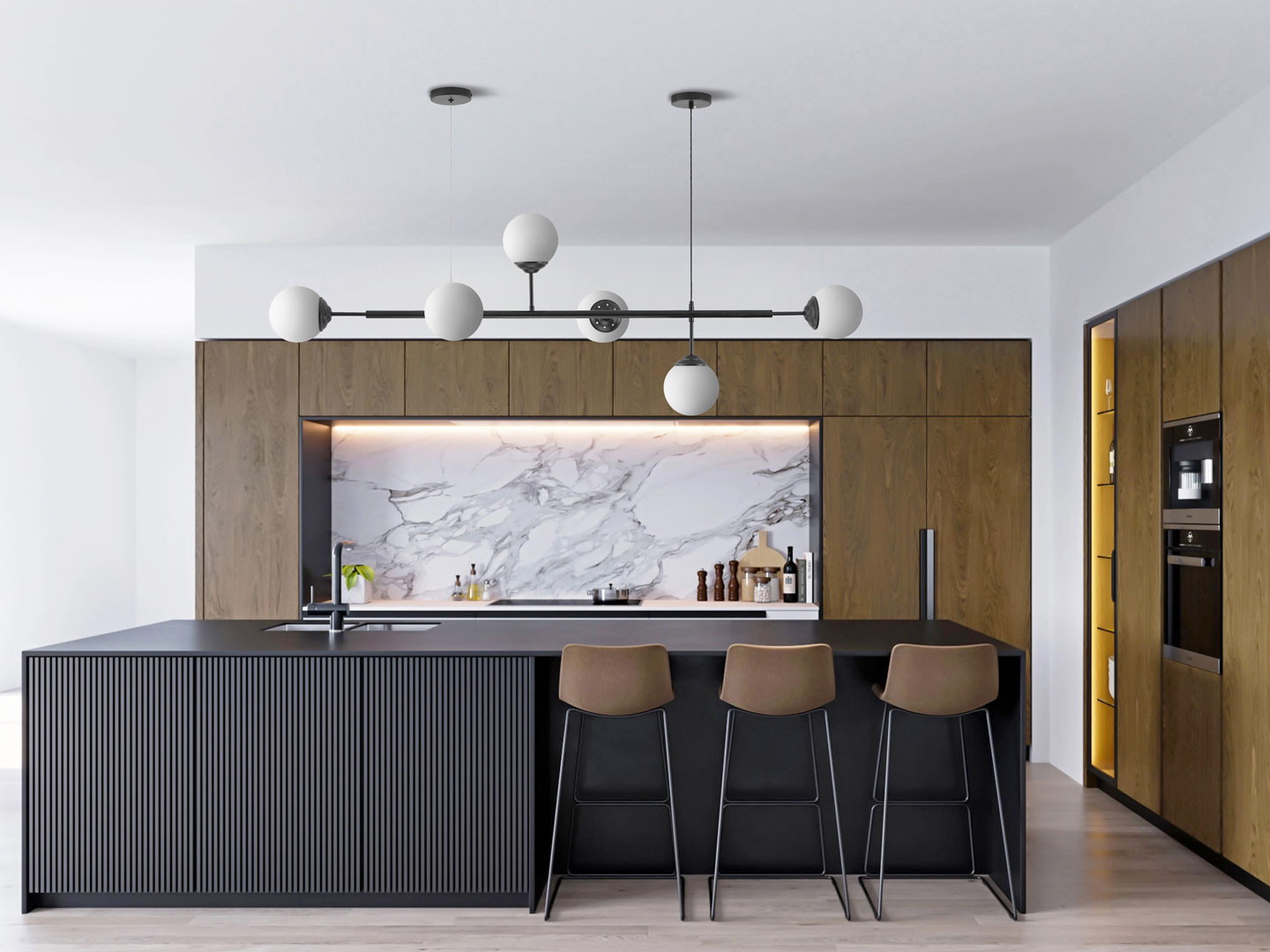 Černý lustr, kulovitá stínidla, závěsné svítidlo, vodorovná trubice, dvě kulaté krytky - FINO - Lampit obrázek 4