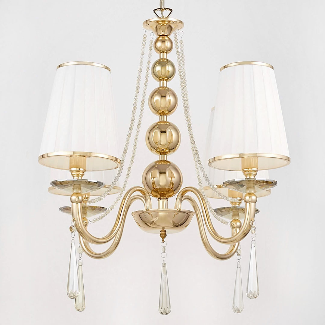 Čtyřramenný křišťálový lustr FABIONE W4 zlatý klasický, látková stínítka - Lumina Deco obrázek 3