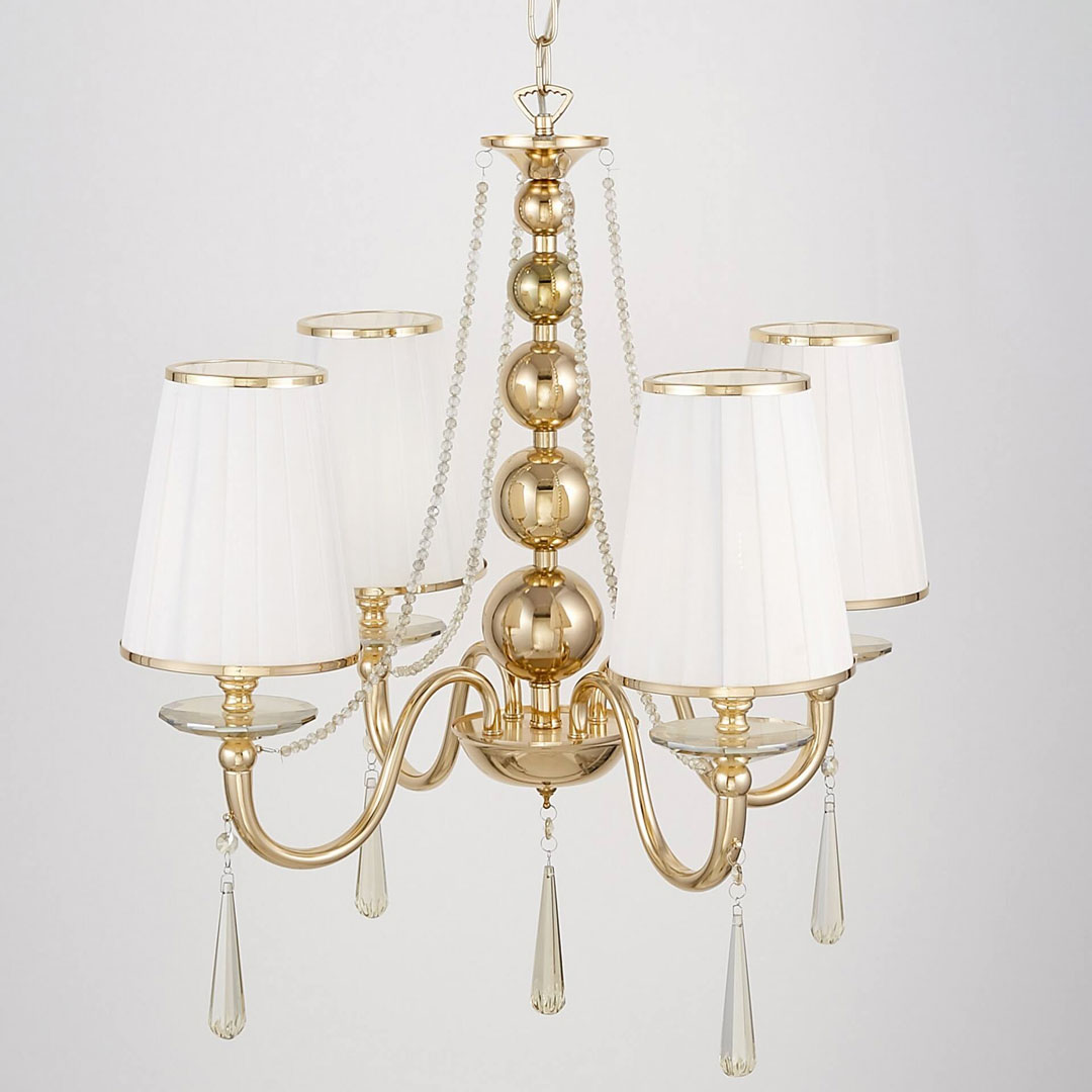 Čtyřramenný křišťálový lustr FABIONE W4 zlatý klasický, látková stínítka - Lumina Deco obrázek 4