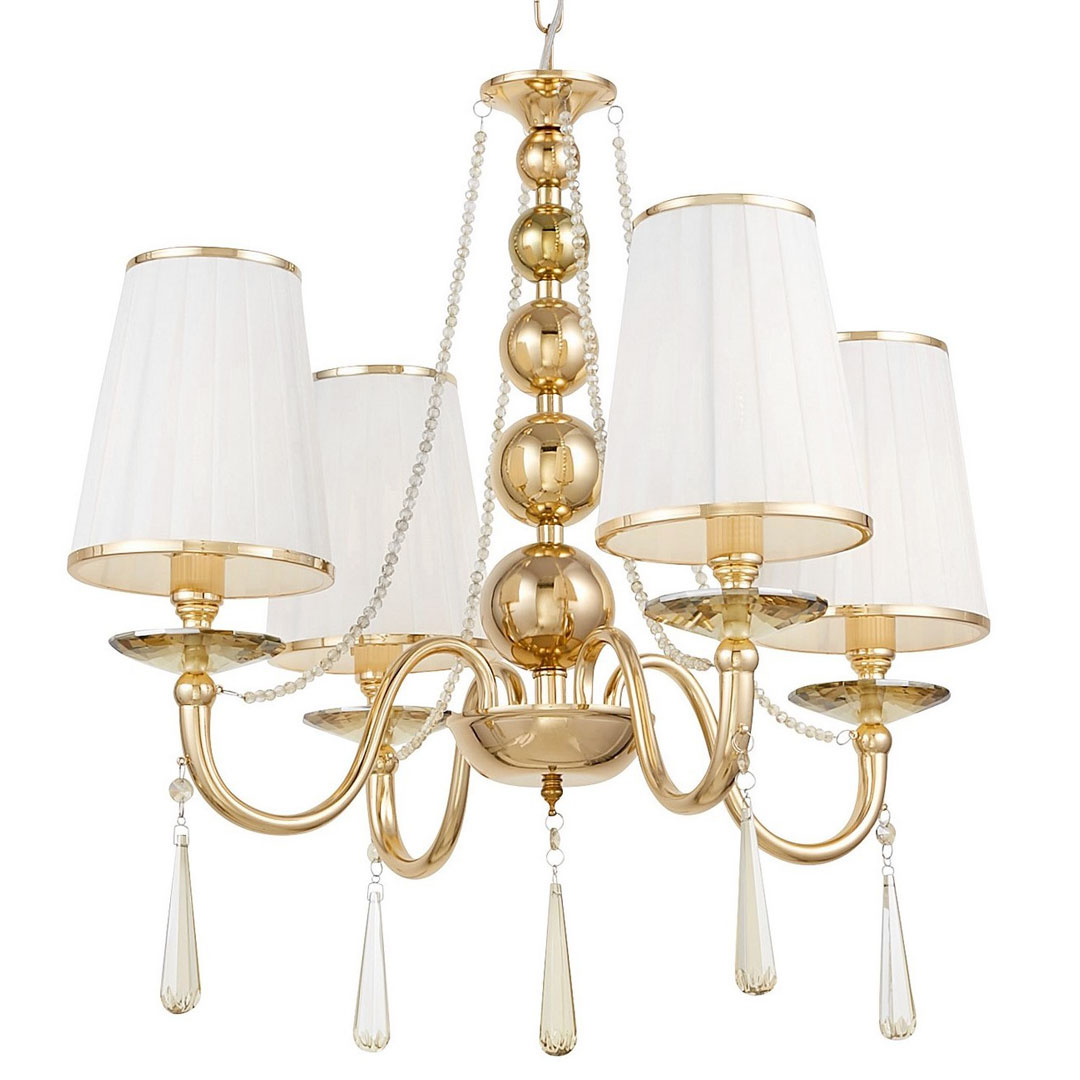 Čtyřramenný křišťálový lustr FABIONE W4 zlatý klasický, látková stínítka - Lumina Deco obrázek 1