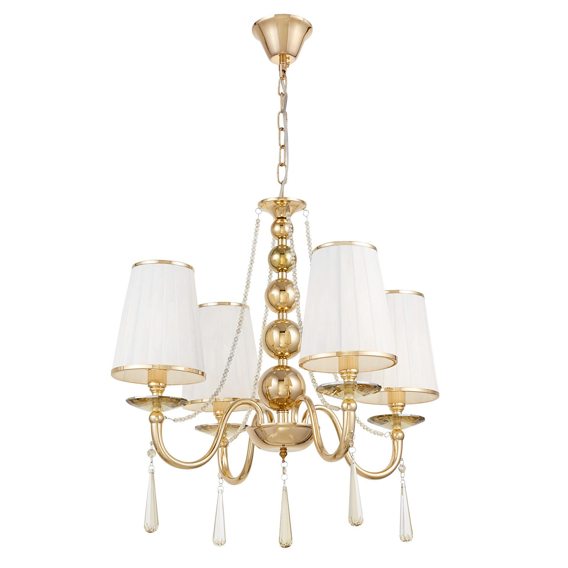 Čtyřramenný křišťálový lustr FABIONE W4 zlatý klasický, látková stínítka - Lumina Deco obrázek 2
