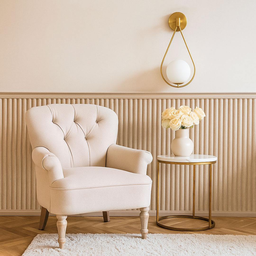 Designové nástěnné svítidlo v mosazné barvě FORNERI D15 skleněné stínidlo ve tvaru bílé koule - Lumina Deco obrázek 2