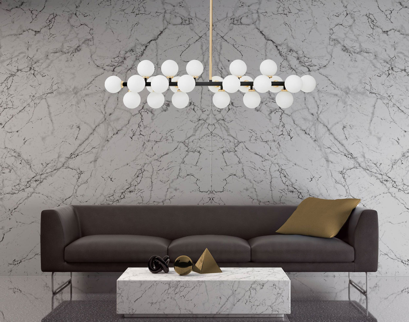 Exkluzivní lustr v černé a zlaté barvě PETRICA, stínítka z bílého skla - Lumina Deco obrázek 2