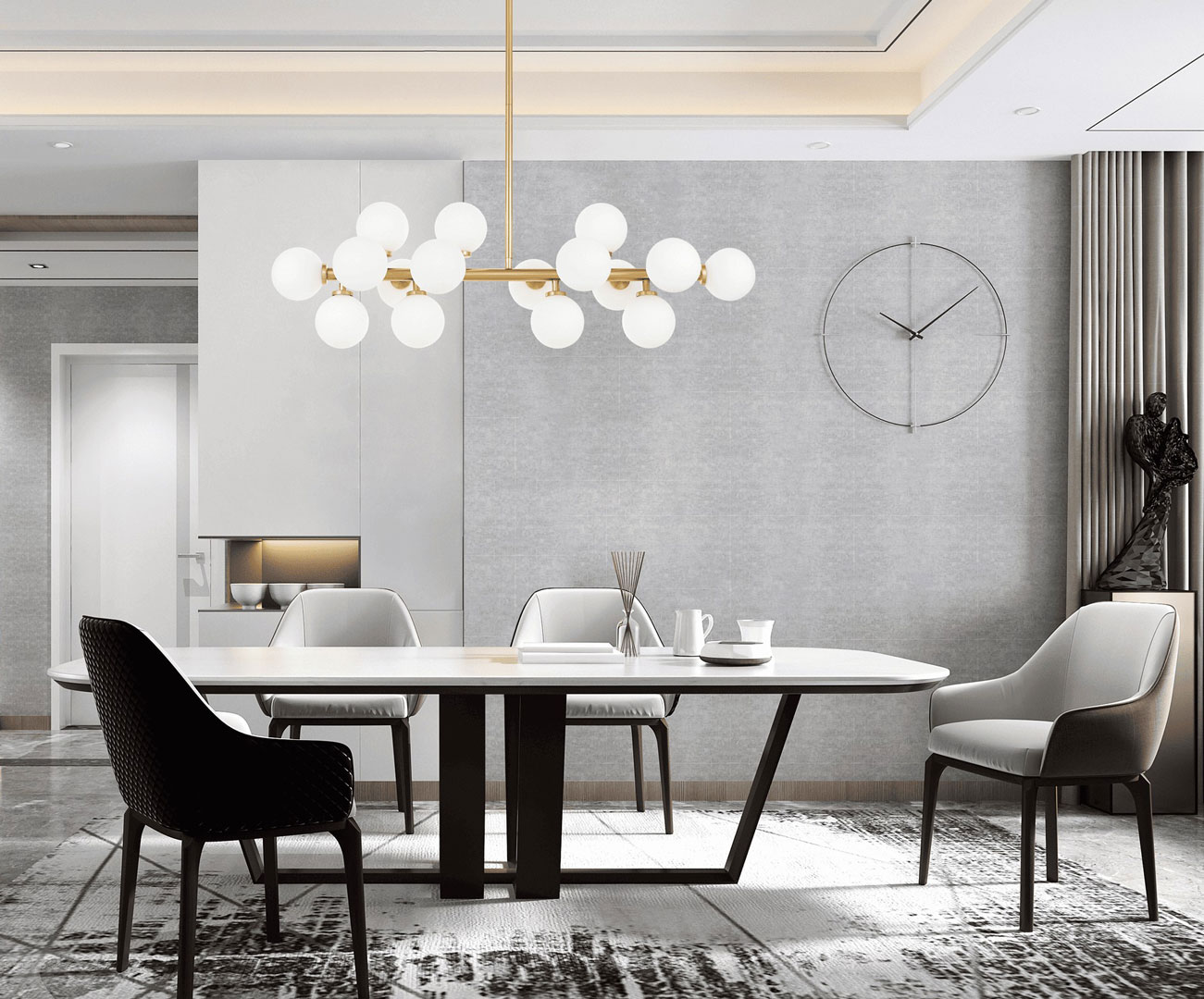 Elegantní, mosazné, závěsné svítidlo PETRICA bílé stínidla skleněné koule - Lumina Deco obrázek 2