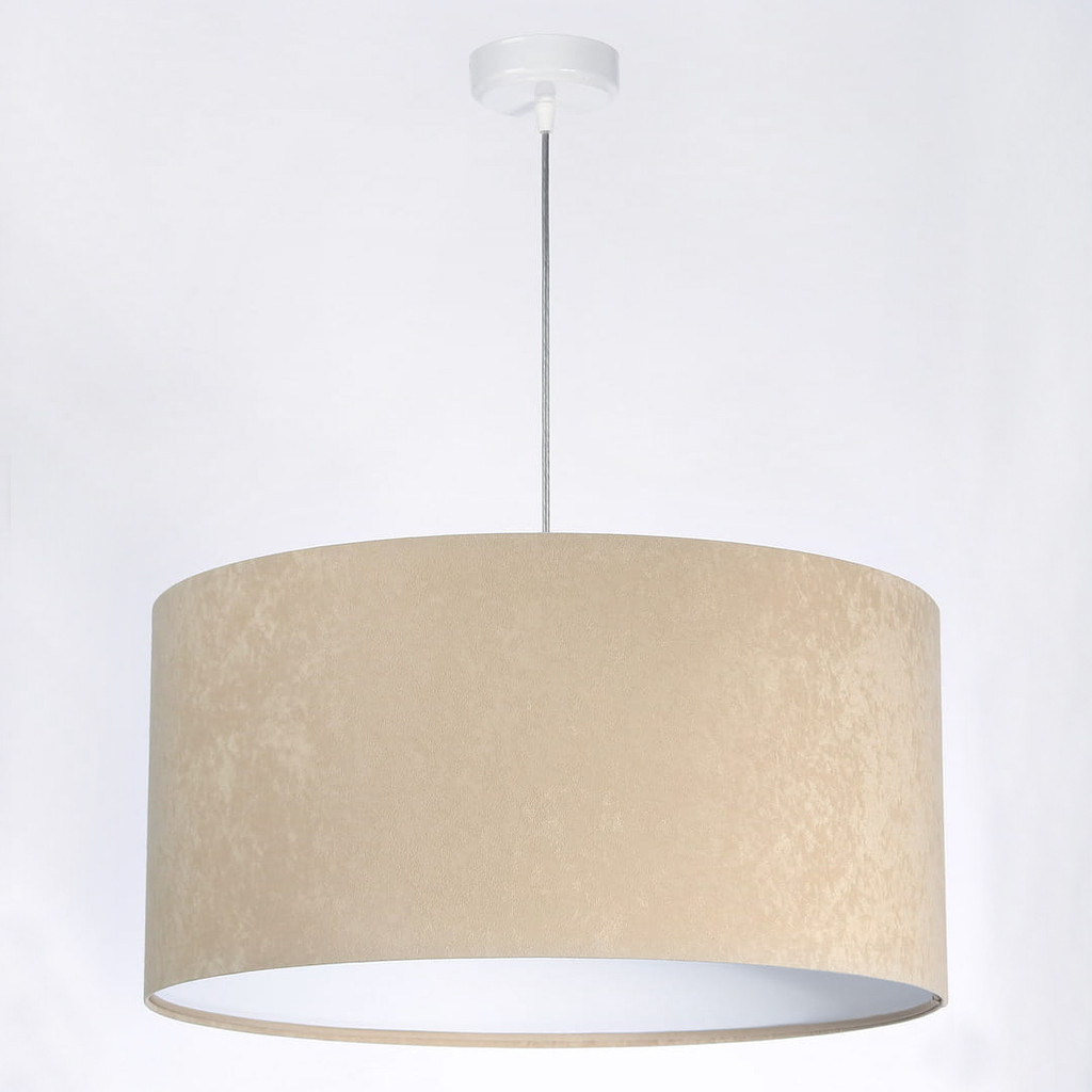 Béžovo-bílá závěsná lampa s velurovým stínidlem ve tvaru válce NIGELLA - BPS Koncept obrázek 3