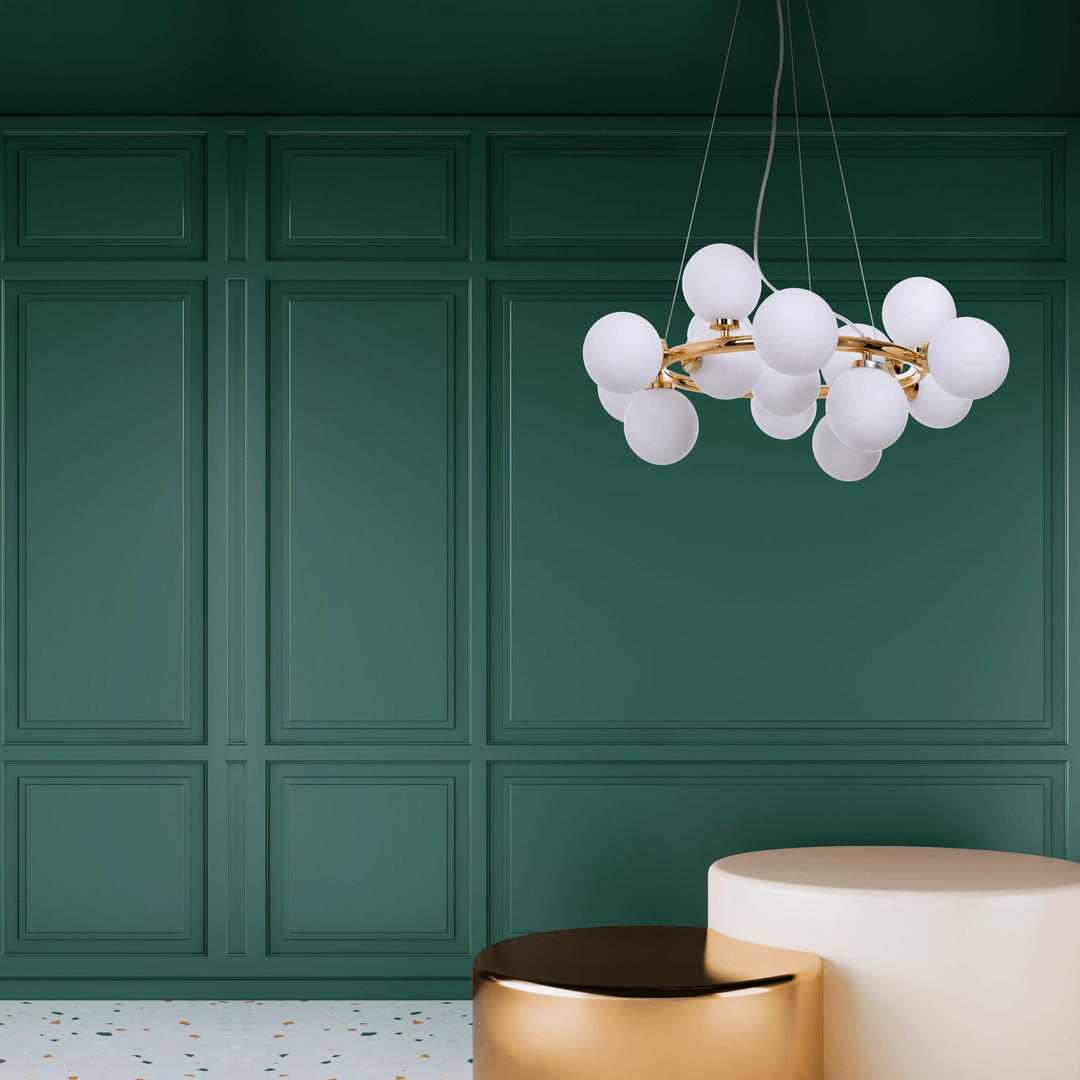 Zlatý lustr, stropní lampa MARSIADA kulatá bílá stínidla - Lumina Deco obrázek 2