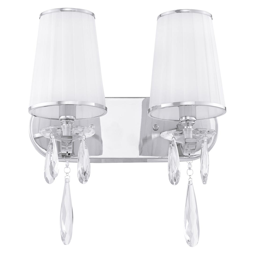 Dvojitá nástěnná lampa s křišťálovými krystaly ALESSIA W2, stříbrná, chromovaná, bílá stínítka - Lumina Deco obrázek 1