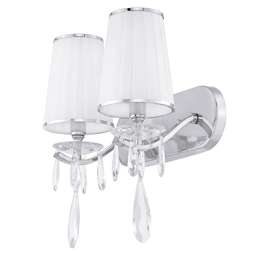 Dvojitá nástěnná lampa s křišťálovými krystaly ALESSIA W2, stříbrná, chromovaná, bílá stínítka - Lumina Deco obrázek 2