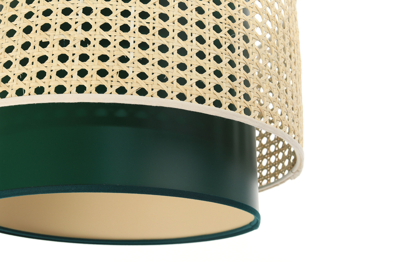 Přírodní závěsná lampa se stínidlem ve tvaru válce z palmových vláken ratanu a zeleného PVC materiálu ROTANG - BPS Koncept obrázek 4