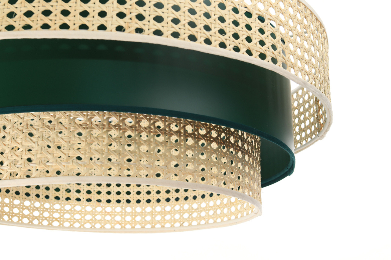 Přírodní, boho závěsná lampa se stínidly z ratanu a z zeleného archu PVC, EKO ROTANG - BPS Koncept obrázek 4