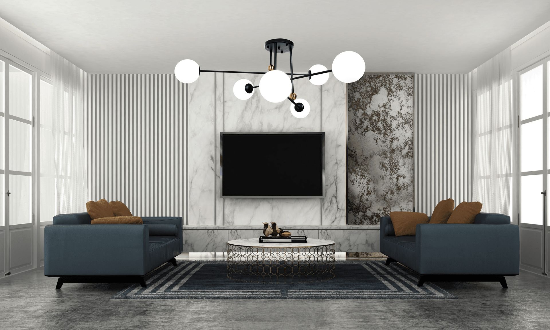 Šestiramenná černá závěsná lampa BERSAGO W6 stínidla bílé koule - Lumina Deco obrázek 4