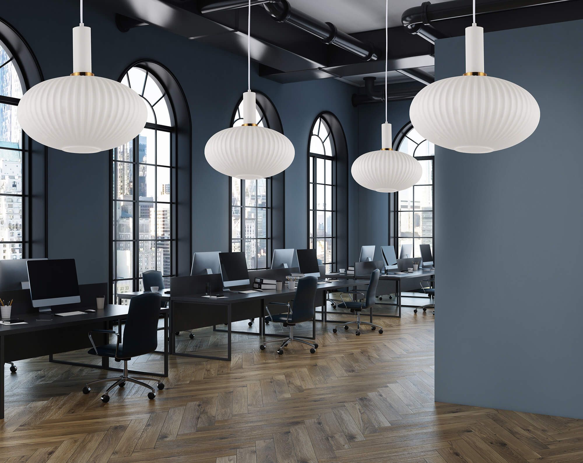 Industriální bílá závěsná lampa FLORI s moderním skleněným stínidlem - Lumina Deco obrázek 4