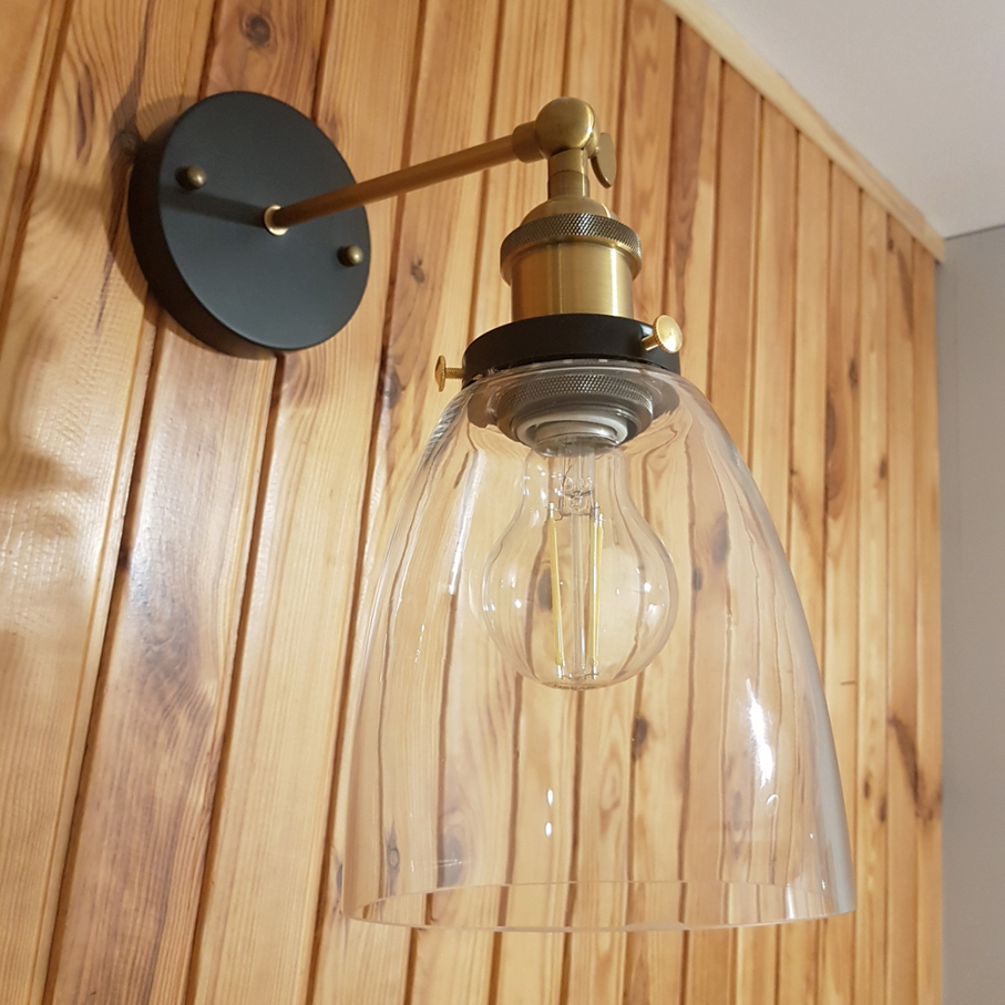 Černá a mosazná nástěnná lampa, skandinávská, loftová, skleněné průhledné stínítko - NAO - Lampit obrázek 4