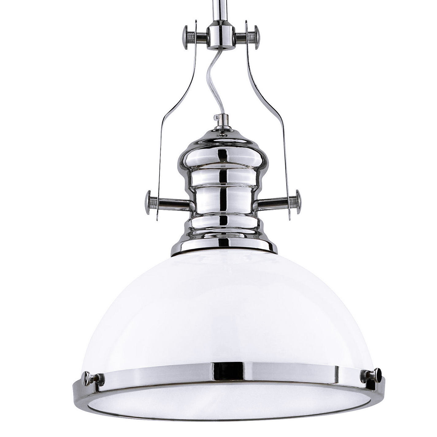 Bílá závěsná lampa ETTORE průmyslová kovová kopule s chromovými prvky - Lumina Deco obrázek 1