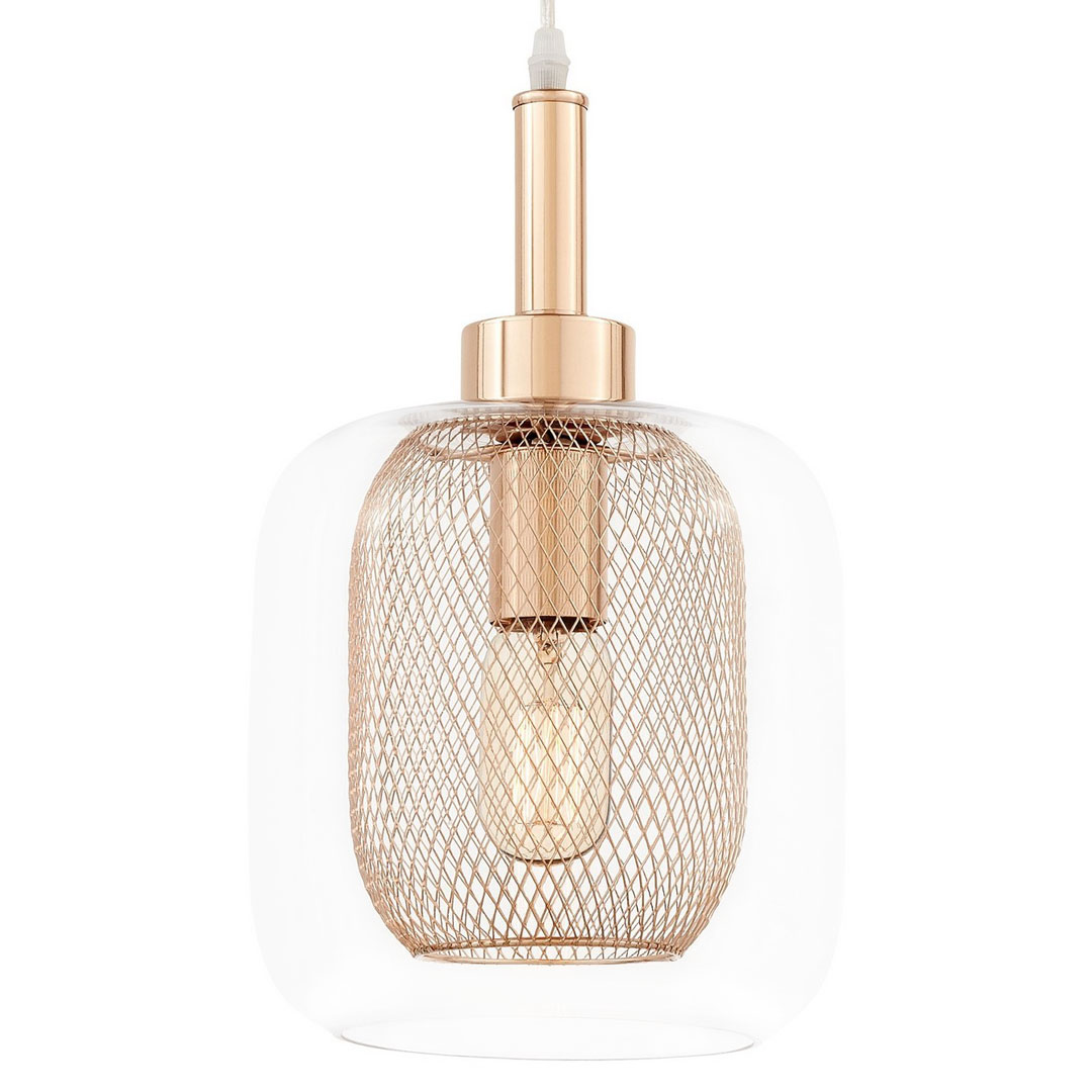 Módní loftový lustr BESSA GOLD, lampa s kovovou síťkou, průhledné sklo - Lumina Deco obrázek 1