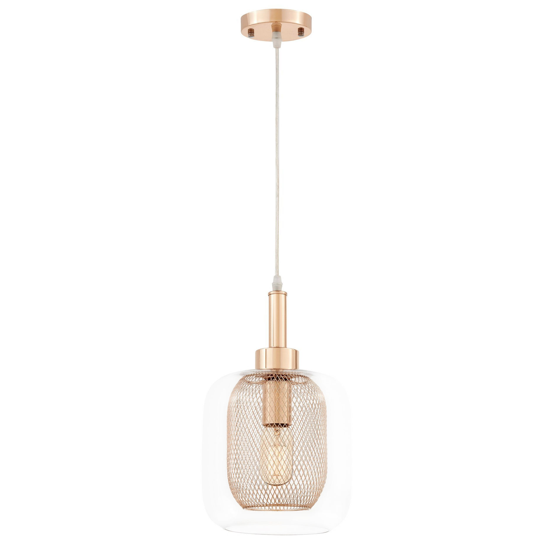 Módní loftový lustr BESSA GOLD, lampa s kovovou síťkou, průhledné sklo - Lumina Deco obrázek 3