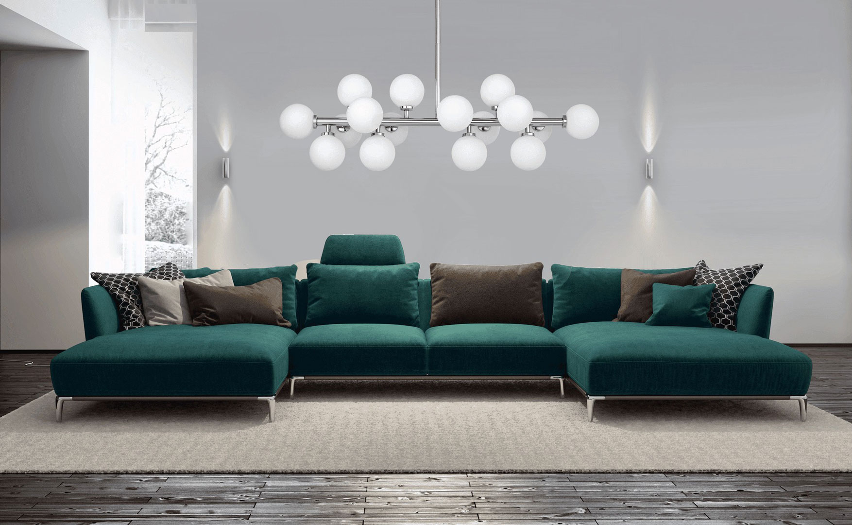 Designová horizontální závěsná lampa PETRICA chrom, stínidla koule - Lumina Deco obrázek 2