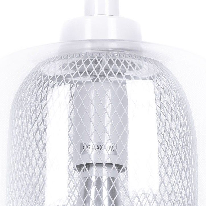 Módní skandinávská závěsná bílá lampa BESSA, kovová síťka, skleněné stínítko - Lumina Deco obrázek 4