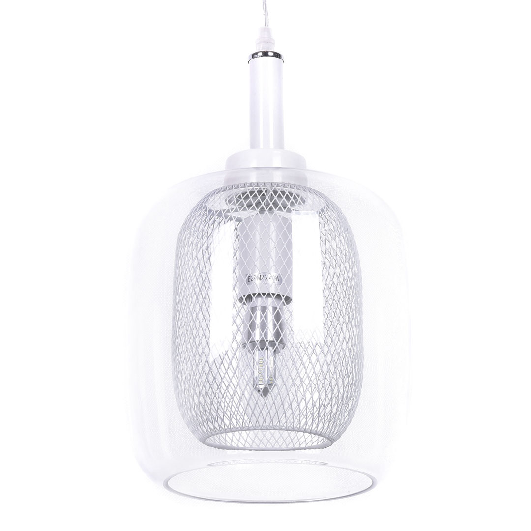 Módní skandinávská závěsná bílá lampa BESSA, kovová síťka, skleněné stínítko - Lumina Deco obrázek 1