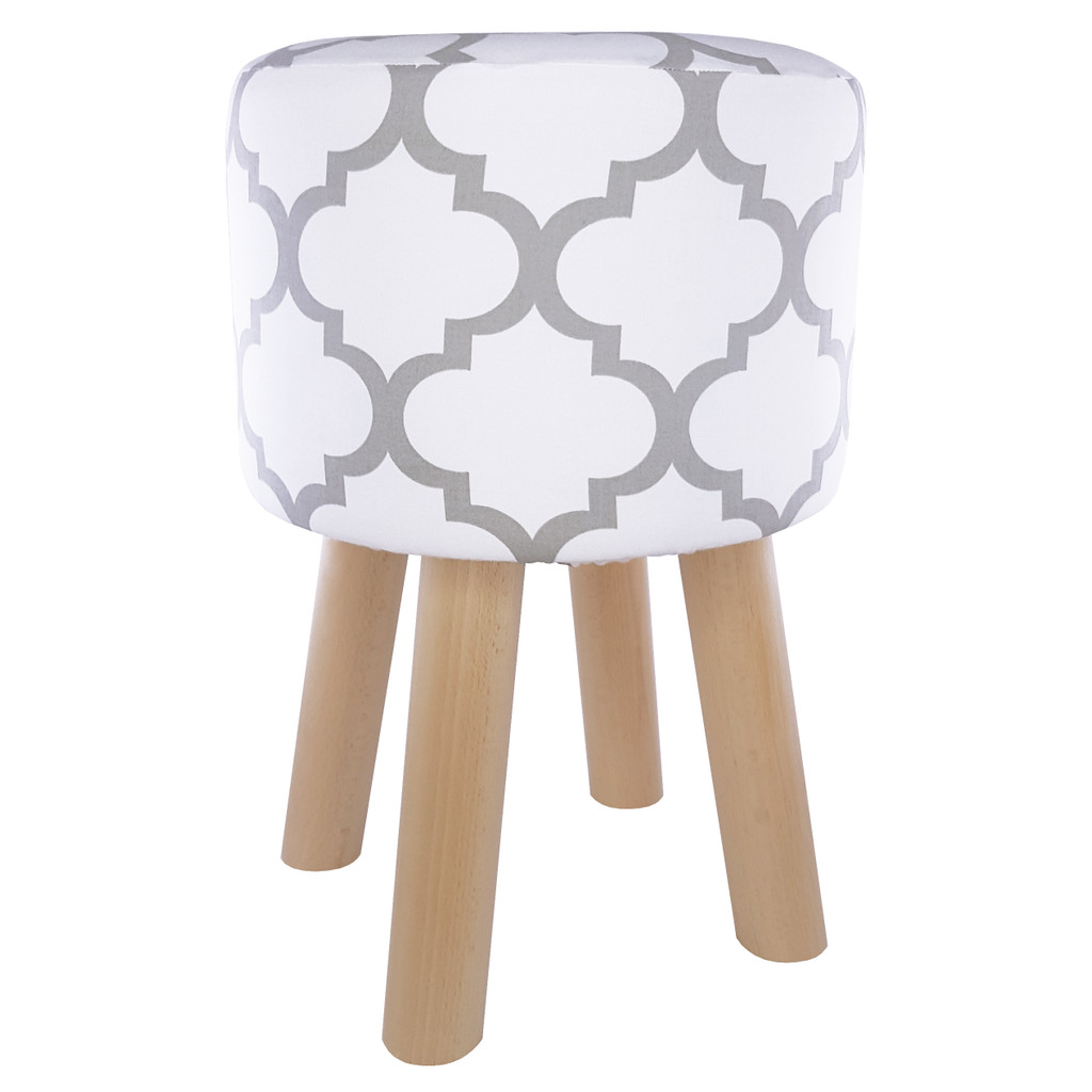 Bílý pouf skandinávský design šedý vzor marocký jetel - Lily Pouf obrázek 1