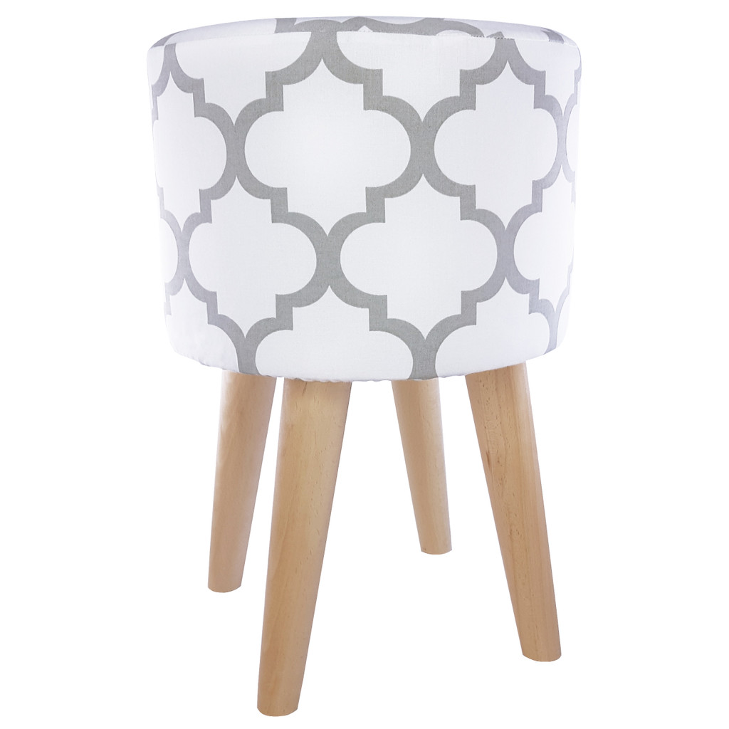 Bílý pouf skandinávský design šedý vzor marocký jetel - Lily Pouf obrázek 2