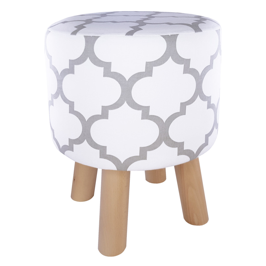 Bílý pouf skandinávský design šedý vzor marocký jetel - Lily Pouf obrázek 1