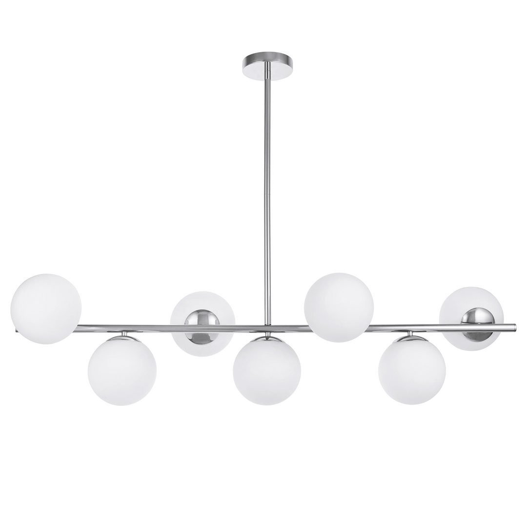 Designová horizontální závěsná lampa FREDICA W7 lustr s chromovanými bílými, kulatými stínítky - Lumina Deco obrázek 1