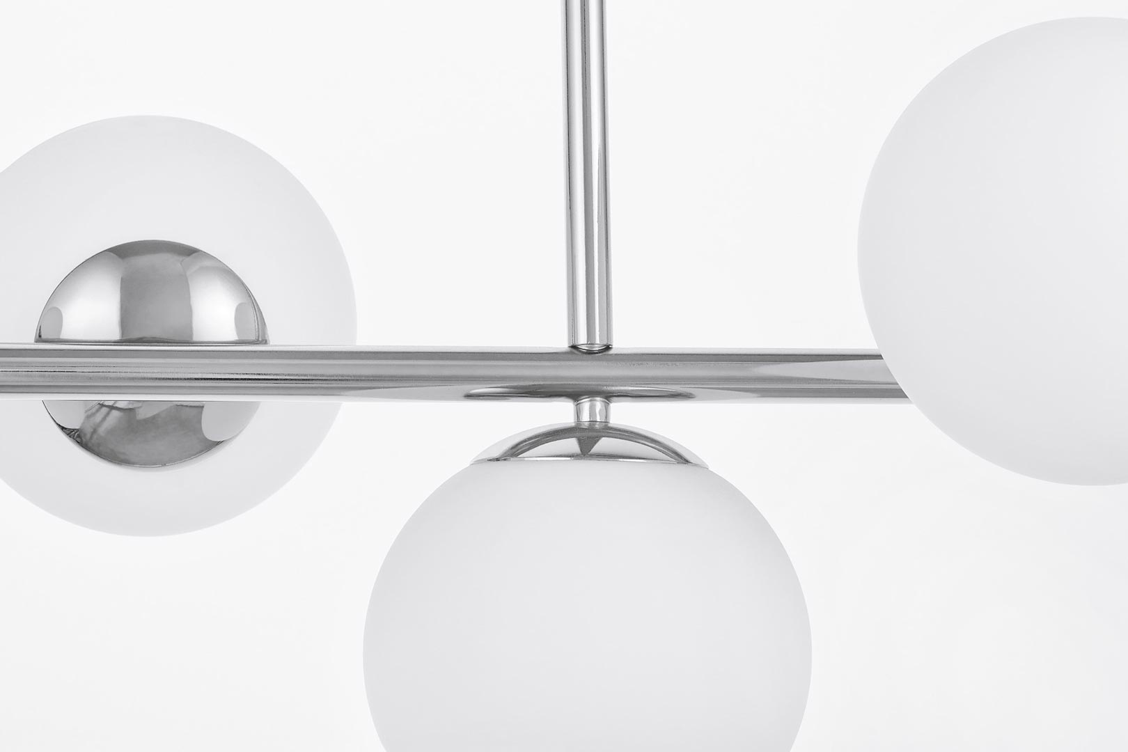 Designová horizontální závěsná lampa FREDICA W7 lustr s chromovanými bílými, kulatými stínítky - Lumina Deco obrázek 4
