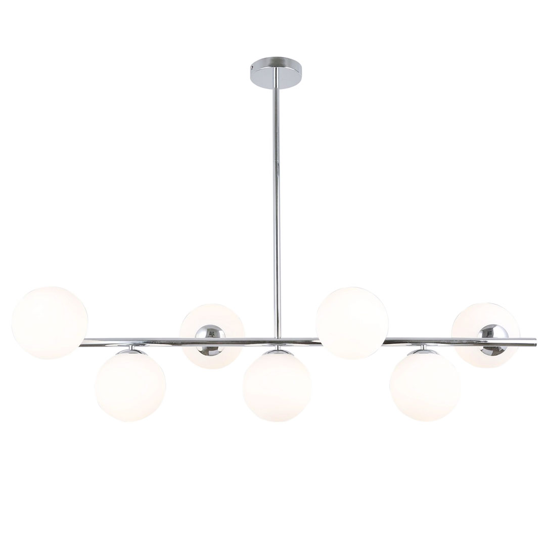 Designová horizontální závěsná lampa FREDICA W7 lustr s chromovanými bílými, kulatými stínítky - Lumina Deco obrázek 3