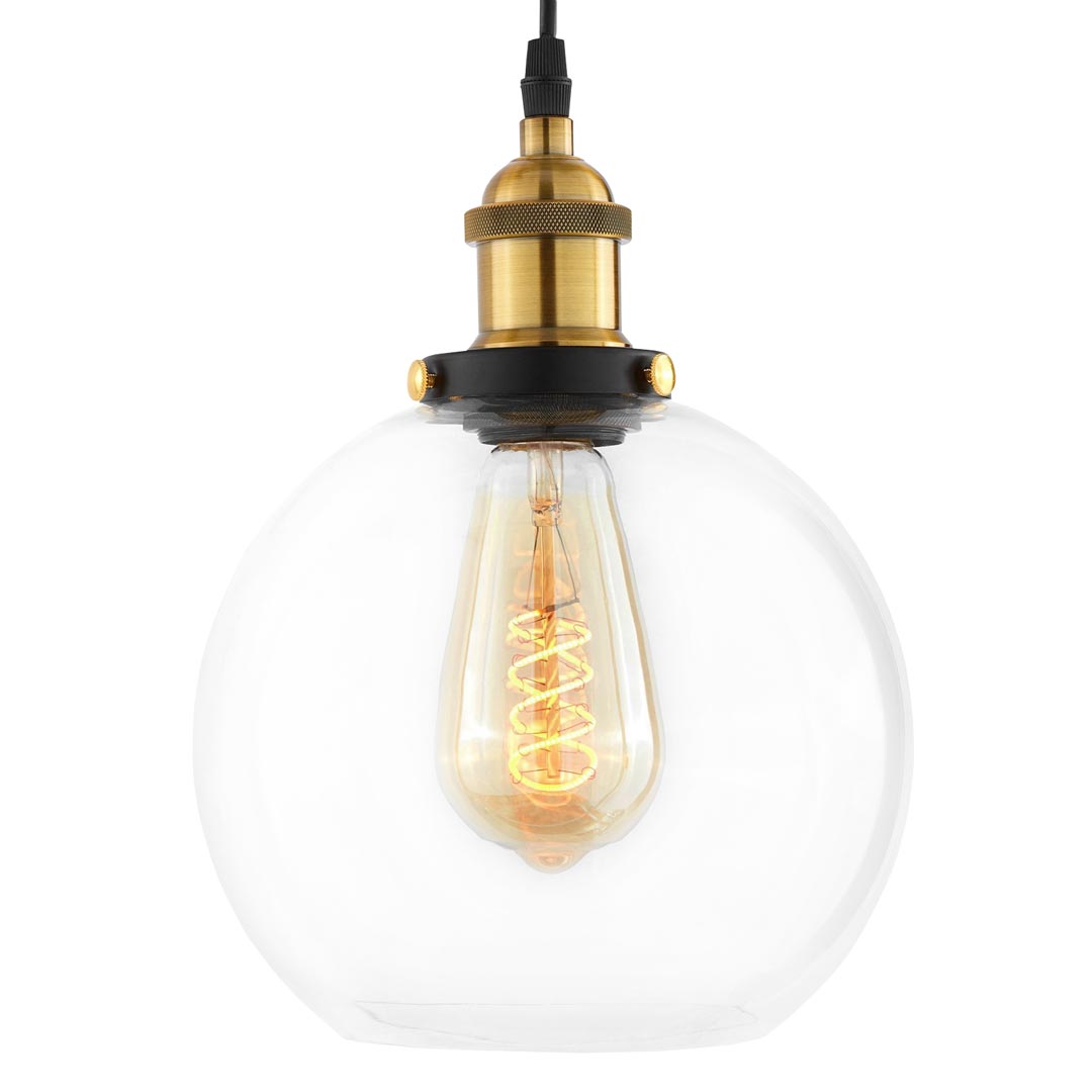 Loftový skleněný lustr, závěsná lampa NAVARRO nastavitelná, průhledná koule - Lumina Deco obrázek 1