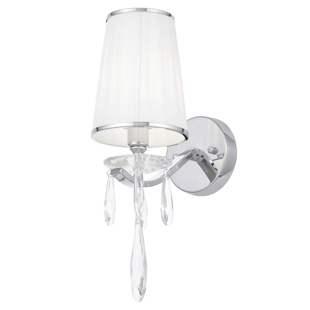 Chromovaná nástěnná lampa ALESSIA W1 s krystaly, bílé stínidlo, kovové - Lumina Deco obrázek 1