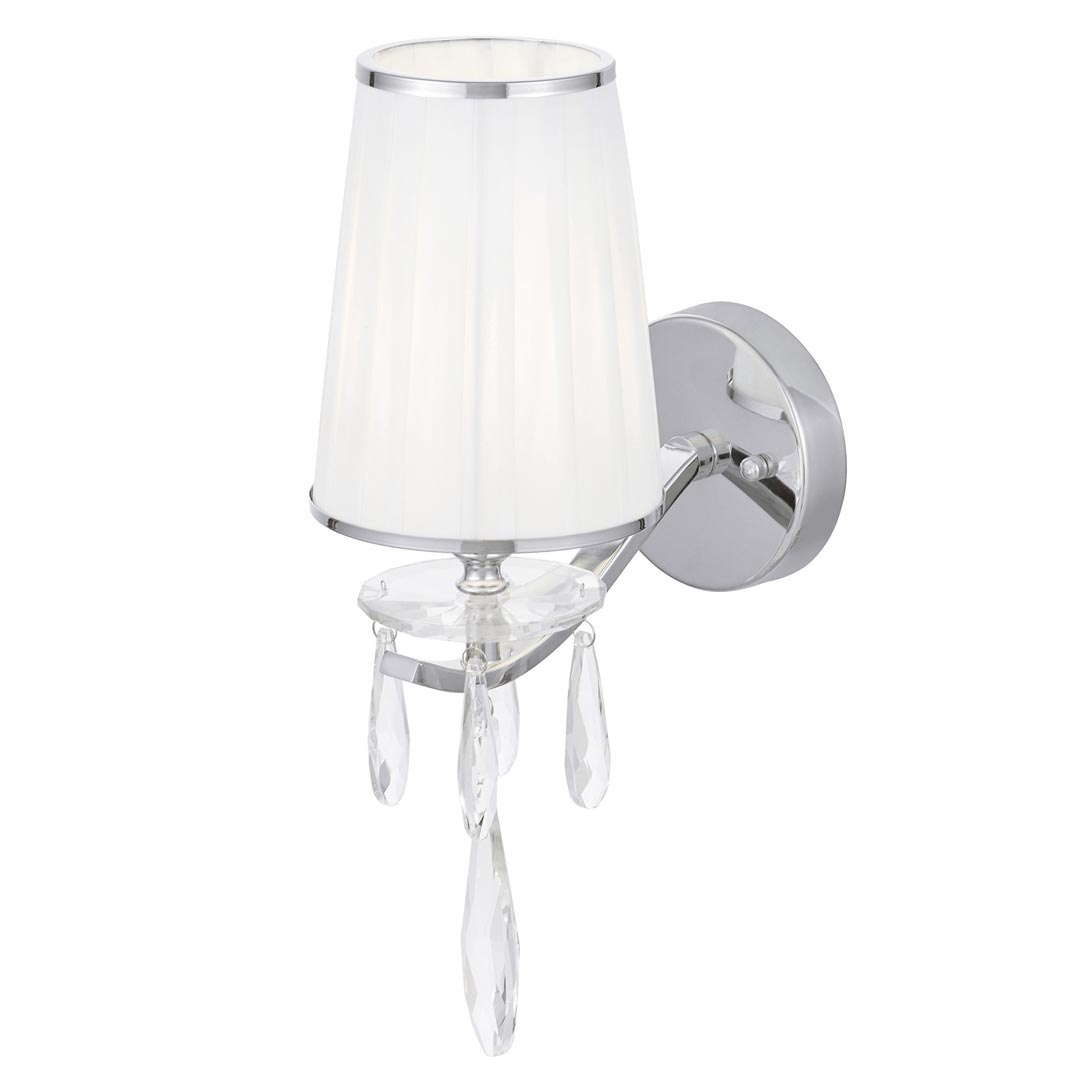 Chromovaná nástěnná lampa ALESSIA W1 s krystaly, bílé stínidlo, kovové - Lumina Deco obrázek 2