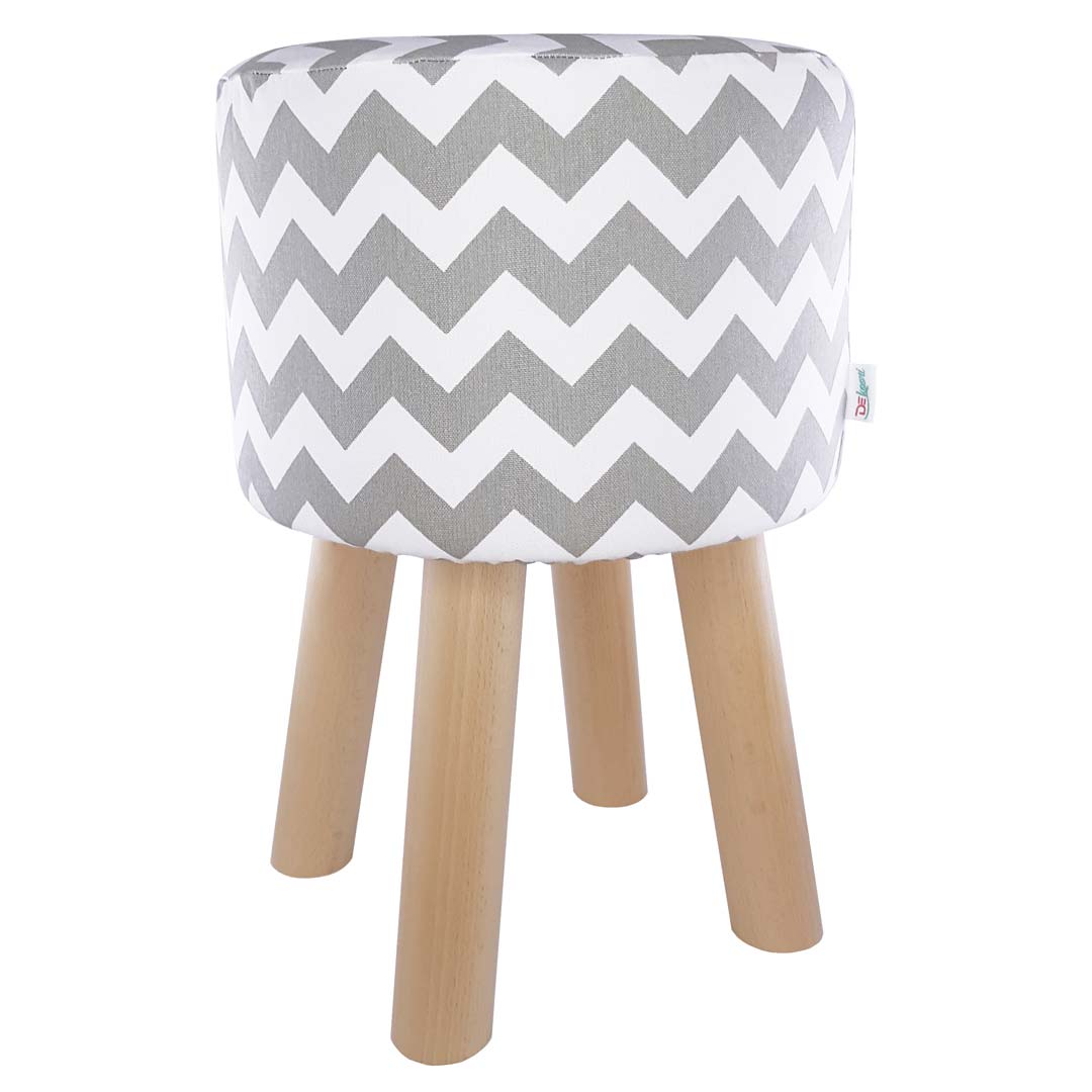 Bílo-šedý pouf se vzorem cik-cak malá stolička styl skandinávský, loftový - Lily Pouf obrázek 1