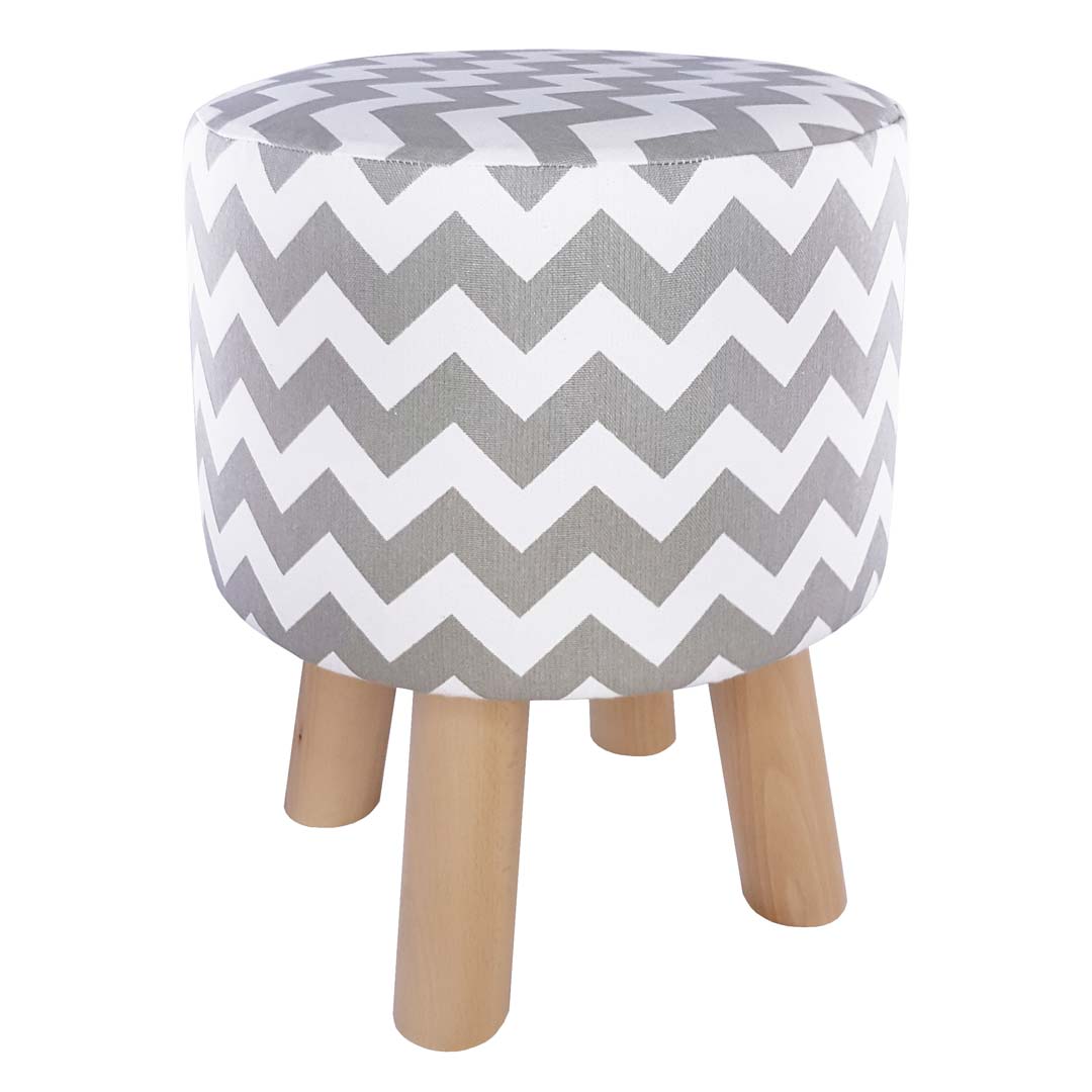 Bílo-šedý pouf se vzorem cik-cak malá stolička styl skandinávský, loftový - Lily Pouf obrázek 3
