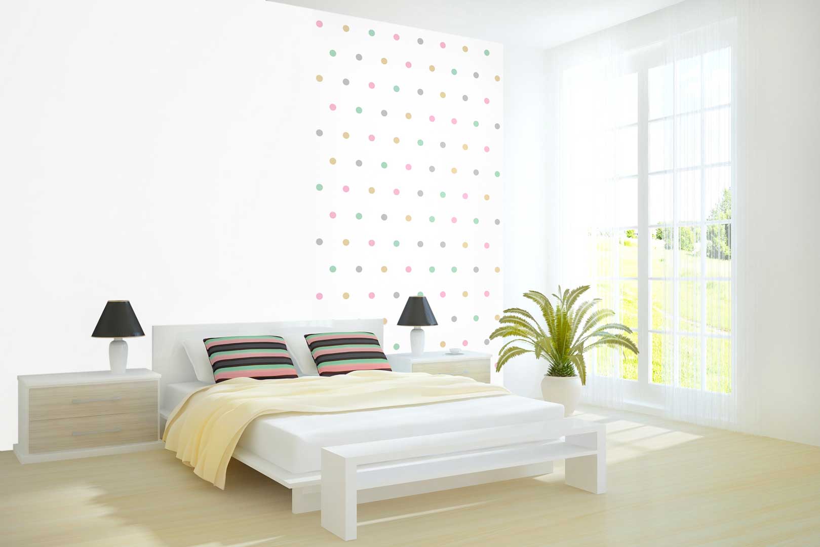 Tapeta s barevnými pastelovými puntíky, tečkami, polka dot 5 cm - Dekoori obrázek 4