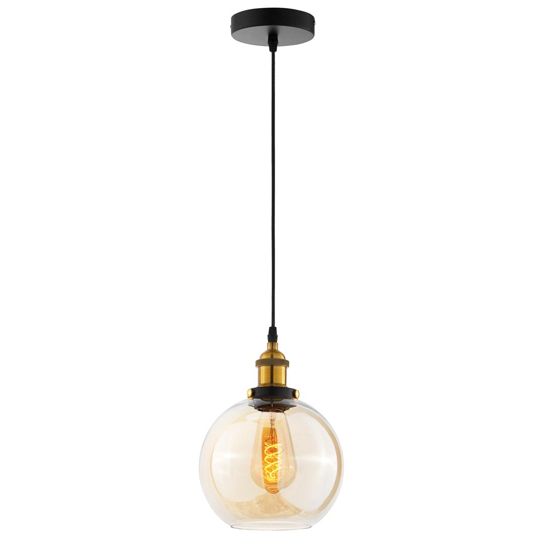 Skleněné stropní svítidlo, jantarová koule NAVARRO, lampa retro vintage - Lumina Deco obrázek 3