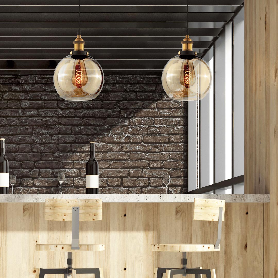 Skleněné stropní svítidlo, jantarová koule NAVARRO, lampa retro vintage - Lumina Deco obrázek 2