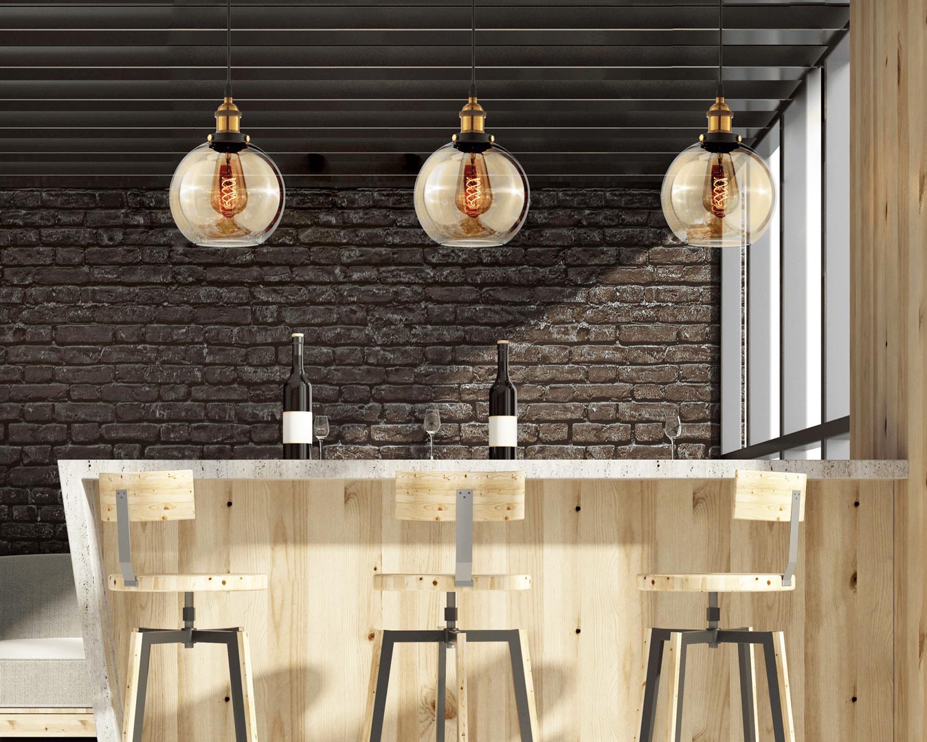 Skleněné stropní svítidlo, jantarová koule NAVARRO, lampa retro vintage - Lumina Deco obrázek 4