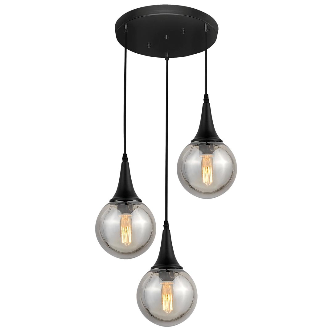 Vícebodové černé závěsné svítidlo ROCHERRO TRIO loftové skleněné kulaté - Lumina Deco obrázek 2