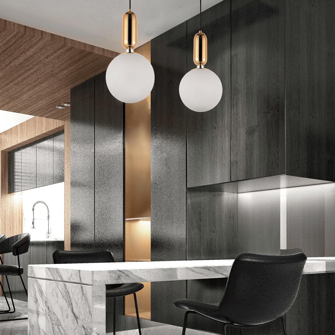 Elegantní moderní kulatá závěsná lampa ORITO ve zlaté barvě - Lumina Deco obrázek 4