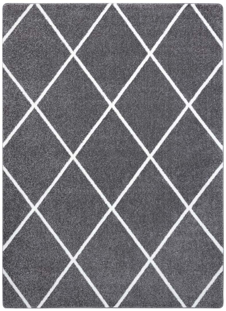 Elegantní skandinávský koberec do obývacího pokoje, ložnice, kostkovaný tmavě šedý, bílé kosočtverce - Dywany Łuszczów obrázek 1