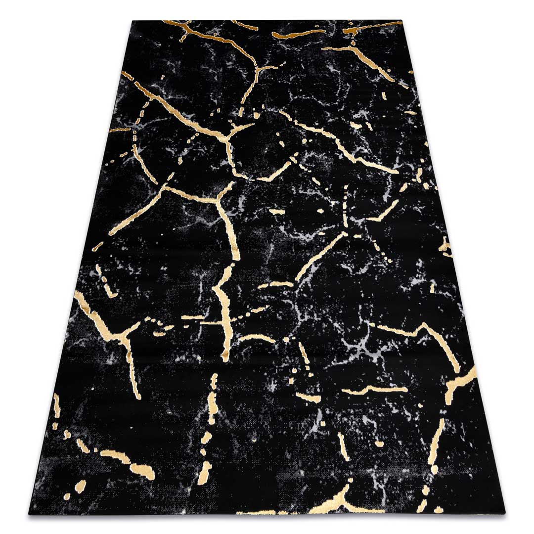 Syntetický koberec s motivem kamene, mramor, glamour, v černé barvě se zlatými prasklinami - Dywany Łuszczów obrázek 2