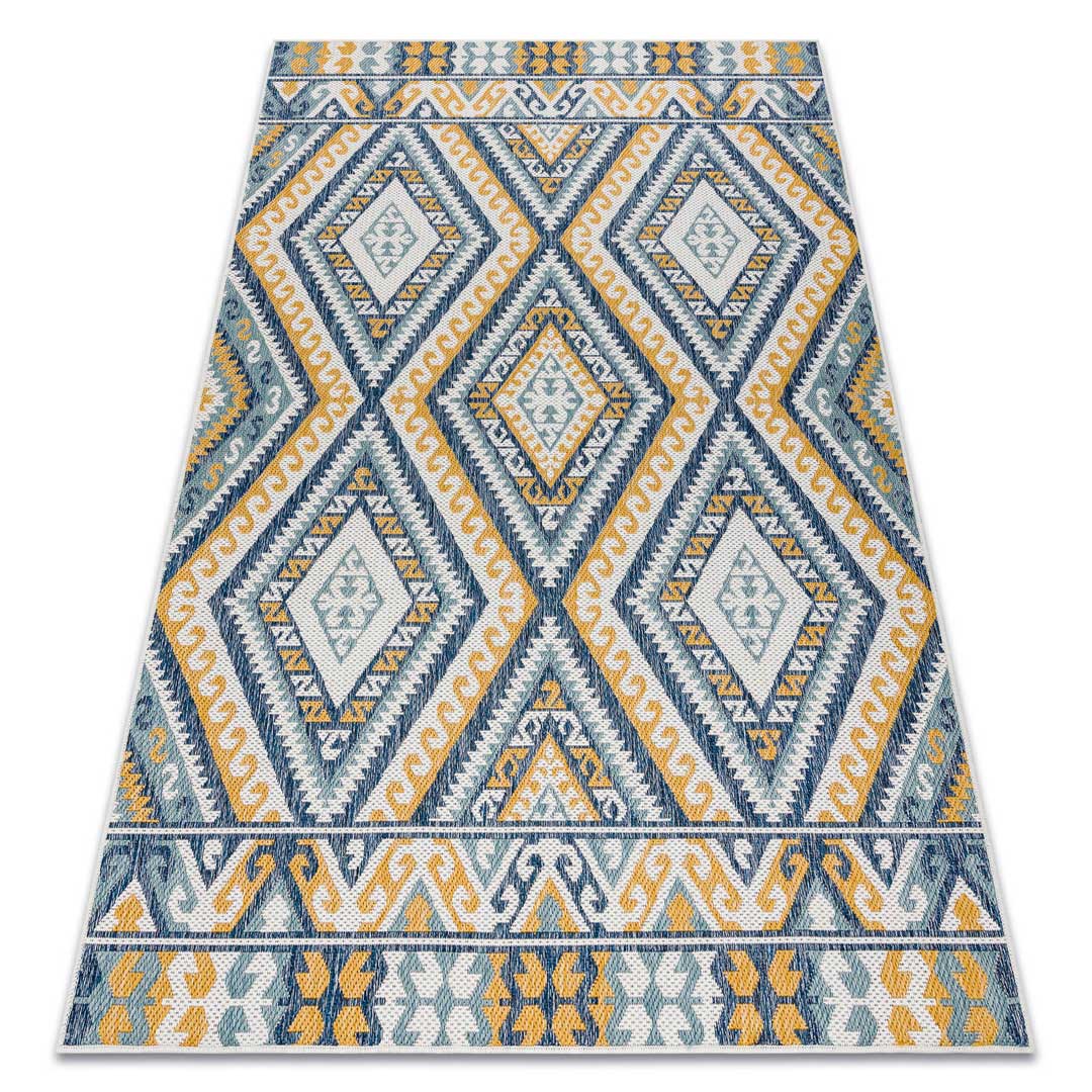 Aztécký, etno, boho koberec s barevnými, žlutými a tmavě modrými diamanty, do obývacího pokoje a do exteriéru - Dywany Łuszczów obrázek 2