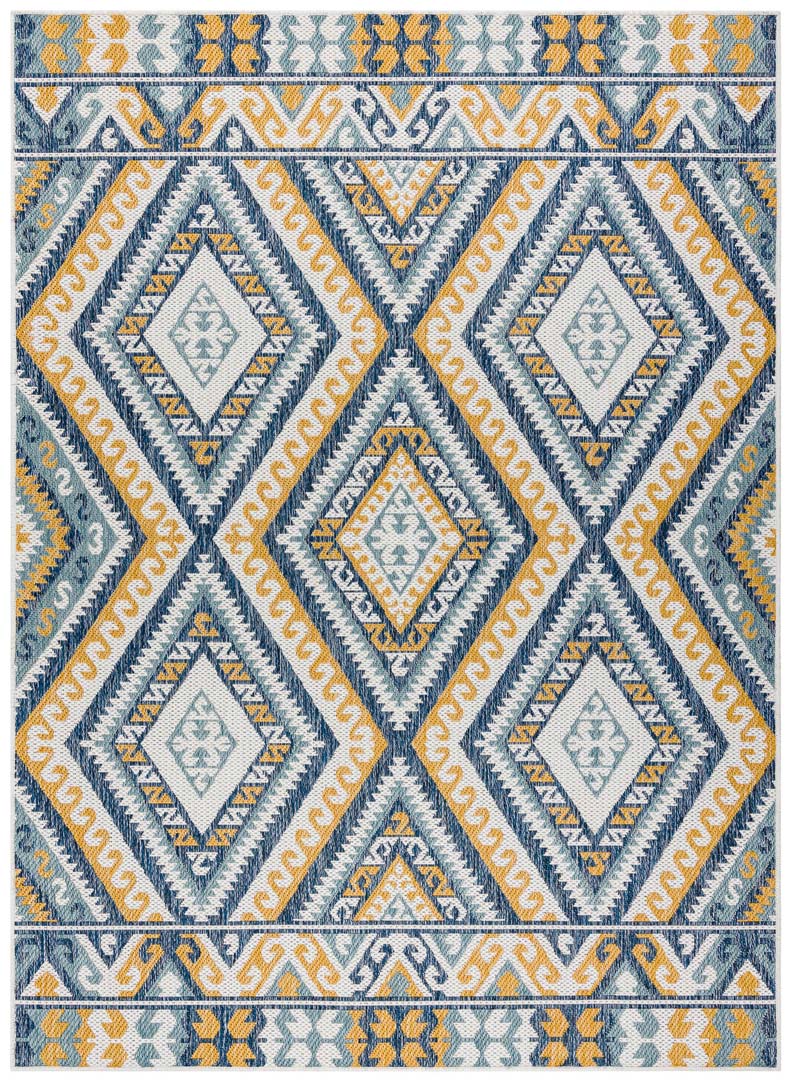 Aztécký, etno, boho koberec s barevnými, žlutými a tmavě modrými diamanty, do obývacího pokoje a do exteriéru - Dywany Łuszczów obrázek 1
