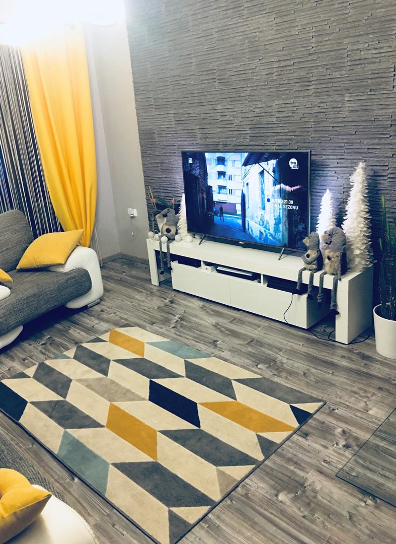 Koberec se žlutými, šedými, modrými a krémovými kosočtverci, moderní geometrický vzor rybí kost, pro teenagery, mládežnický - Dywany Łuszczów obrázek 3