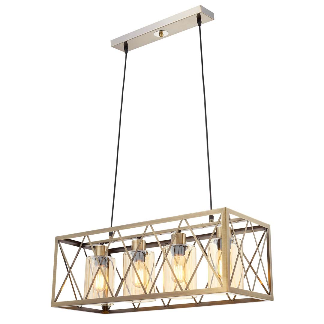 Závěsná drátová průmyslová lampa NORTIS, mosaz, staré zlato, klec - Lumina Deco obrázek 3